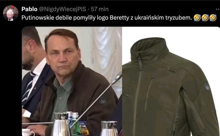 Cały X był wczoraj zawalony postami o tym, że Sikorski był ukraińskich barwach. Szkoda, że to logo Beretty. Udostępniajcie bo kłamliwe posty miały ogromne zasięgi a sprostowania, zerowe