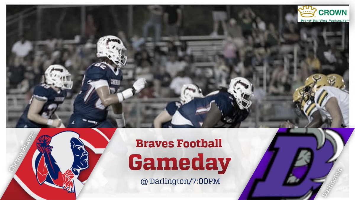 It's Gameday! Cheraw Braves take on the Darlington Falcons tonight at 7:00 PM. Join us as we fight for victory on the road! #BravesFootball