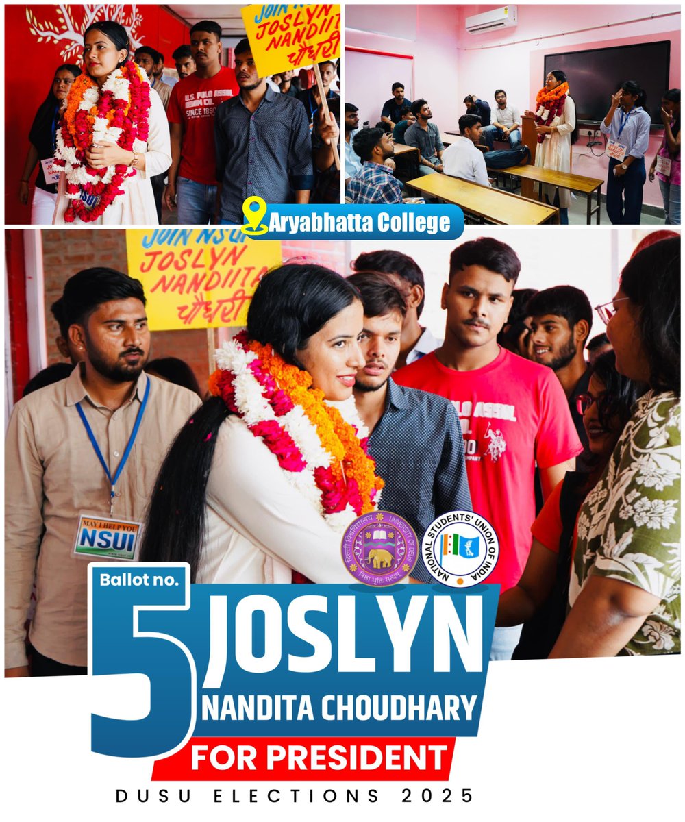 Joslyn choudhary🇮🇳 (@joslynchoudhary) on Twitter photo 📍 Aryabhatta College 
Ballot Number - 5️⃣
#JoslynForPresident #JoinNsui 📍 Aryabhatta College 
Ballot Number - 5️⃣
#JoslynForPresident #JoinNsui