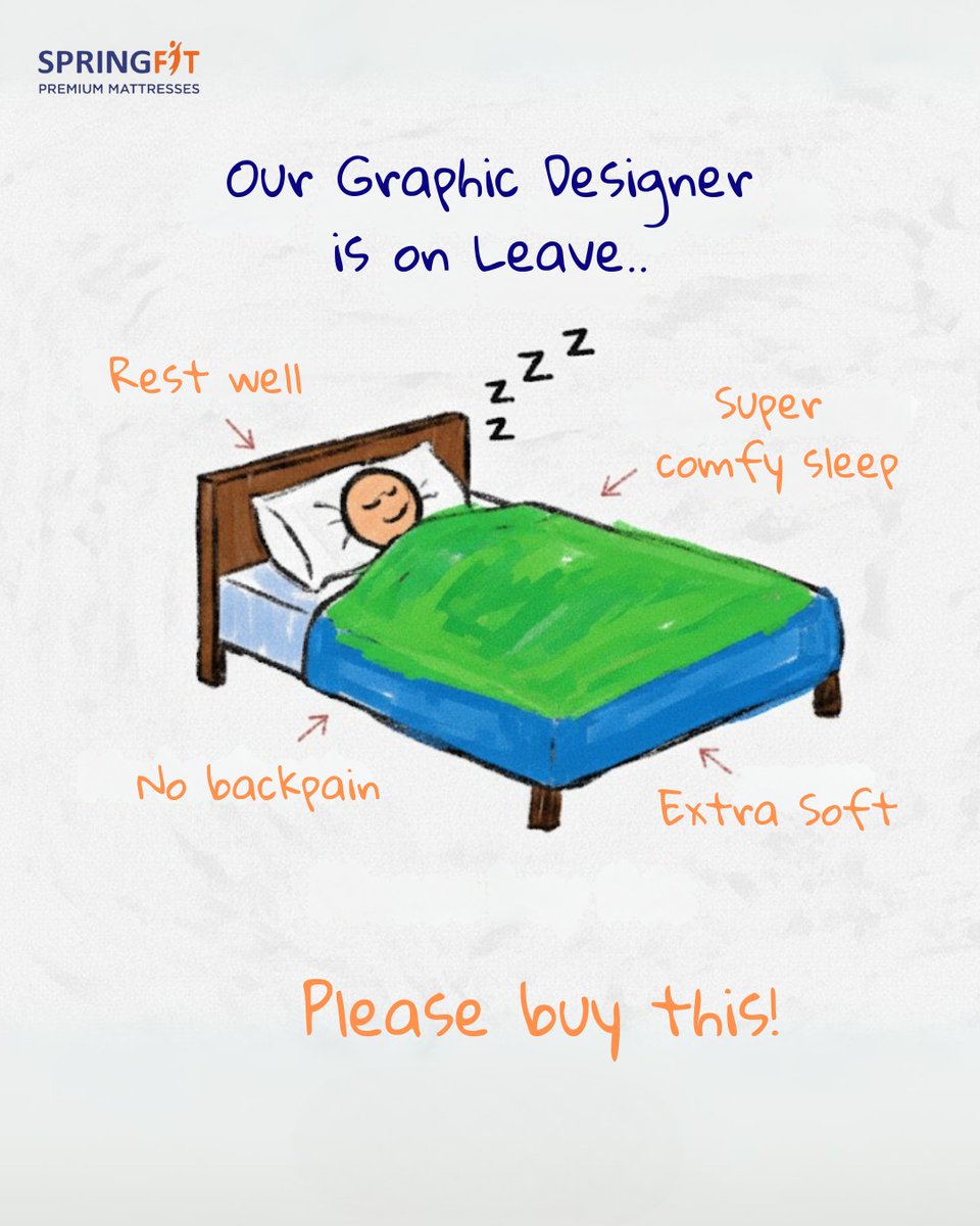 Our designer may be absent, but comfort is always present with Springfit mattresses.😉

Choose Springfit for real comfort.

#SpringfitMattress #PremiumMattress #Mattress #TrendAlert #SleepGoals #OurGraphicDesignerisonLeave