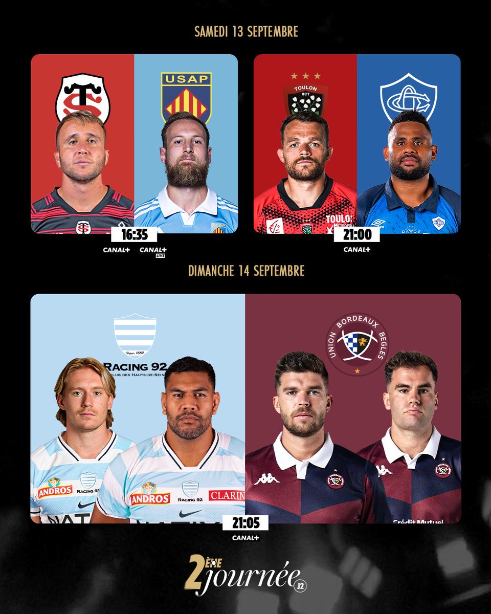 Le #TOP14 continue ce week-end avec la 2ème journée 😍

Qui prendra déjà une longueur d’avance dans le classement ? 🏉