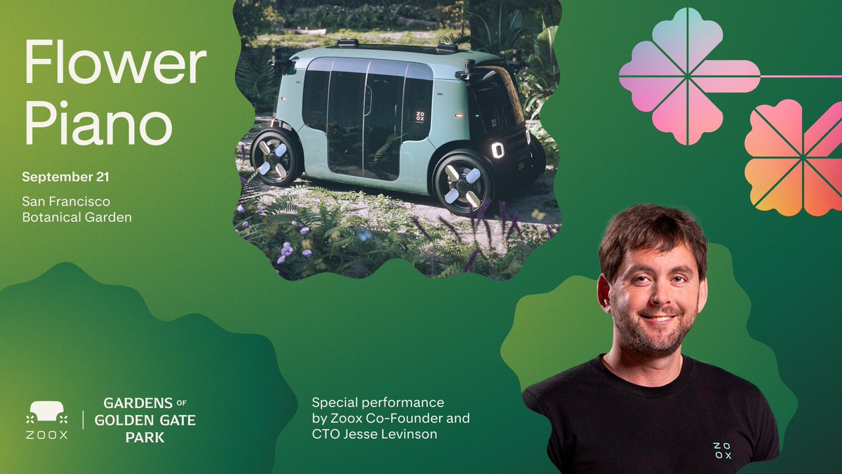 SF! Zoox is joining <a href="/GardensofGGP/">Gardens of Golden Gate Park</a> for Flower Piano’s 10th Anniversary.

😎 See our robotaxi
☕ Drinks on us
🎼 Catch a live performance + Q&amp;A with Co-Founder &amp; CTO Jesse Levinson

We're also giving away Lounge Weekend All Access Passes. Enter now to win: sweeps.zoox.com/flower-piano.