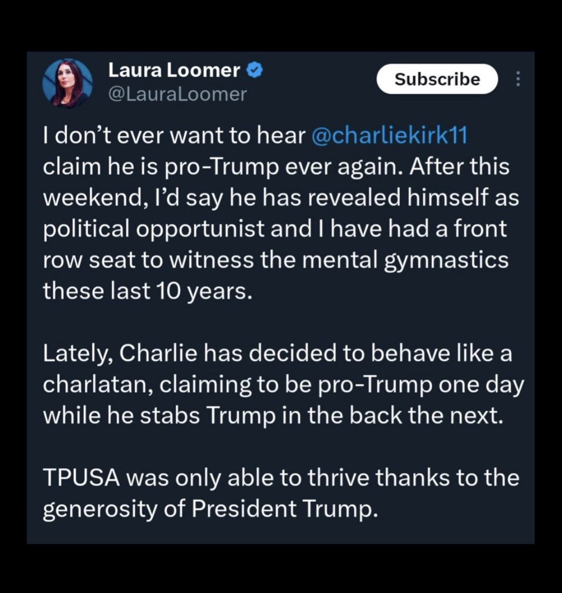 Paul Nun (@paulspadenun) on Twitter photo <a href="/LauraLoomer/">Laura Loomer</a> The shooter is a Republican who acted after seeing this post. Charlie Kirk's blood is on your hands. <a href="/LauraLoomer/">Laura Loomer</a> The shooter is a Republican who acted after seeing this post. Charlie Kirk's blood is on your hands.