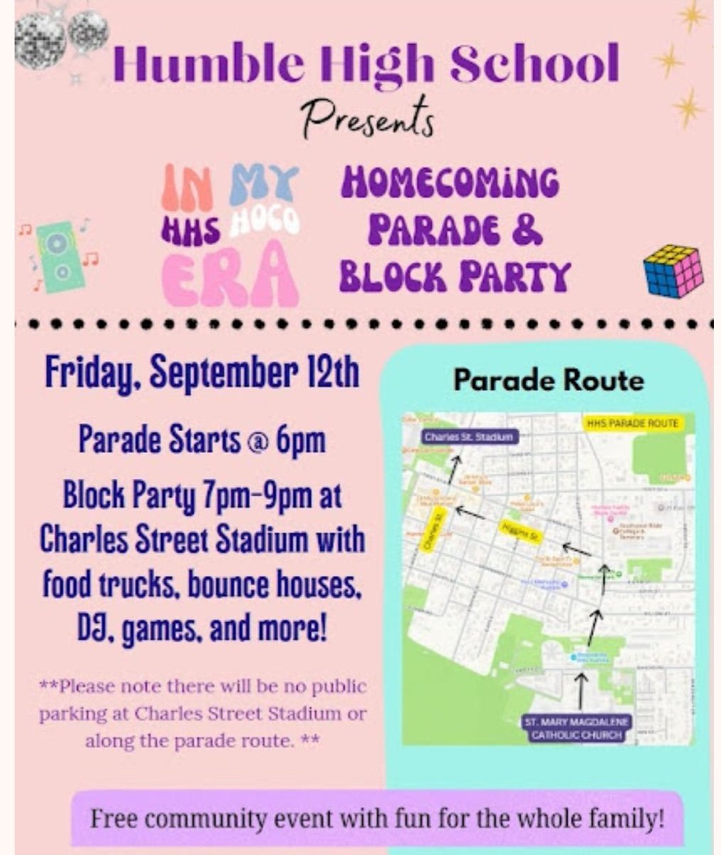 Today is the day! We will see you soon to celebrate at the Humble High School Homecoming Parade and Block Party.
#WeAreHumble