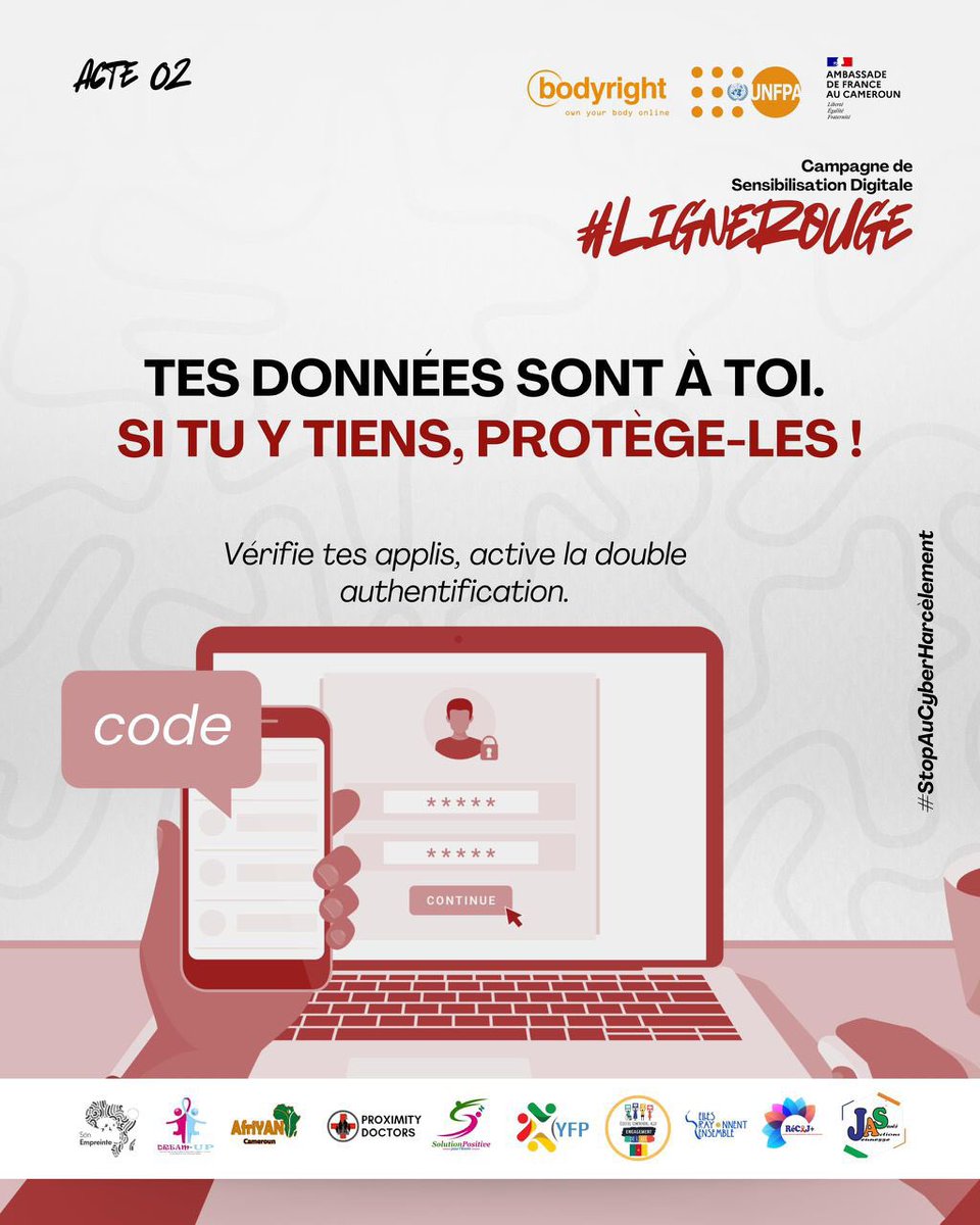 Tes données, c’est ton intimité, ta sécurité, ta liberté.
Ne laisse personne jouer avec ça. 🚫

#LigneRouge #Bodyright #SécuritéEnLigne

<a href="/PlanCameroon/">Plan International Cameroon</a> 
<a href="/UNFPACameroon/">UNFPA au Cameroun</a> 
<a href="/CentreOdas/">Centre ODAS</a>