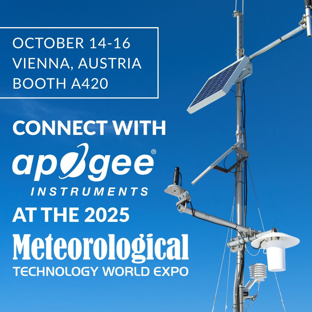 Just one month away! Come experience these instruments hands on:
🌧Weighing Precipitation Gauge
🔅Net Radiometer
🌬Oxygen Sensor
🌡Aspirated Radiation Shield
💥Infrared Radiometer
↘️Pyranometers

... And more! Our sensors can't wait to meet you 🙂

#Apogeeinstruments
