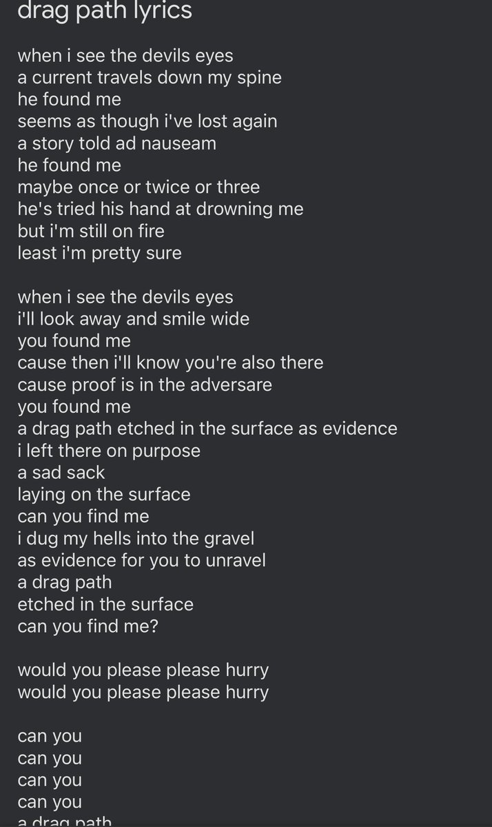 ryesuniversee's tweet image. drag path lyrics transcribed to the best of my ability