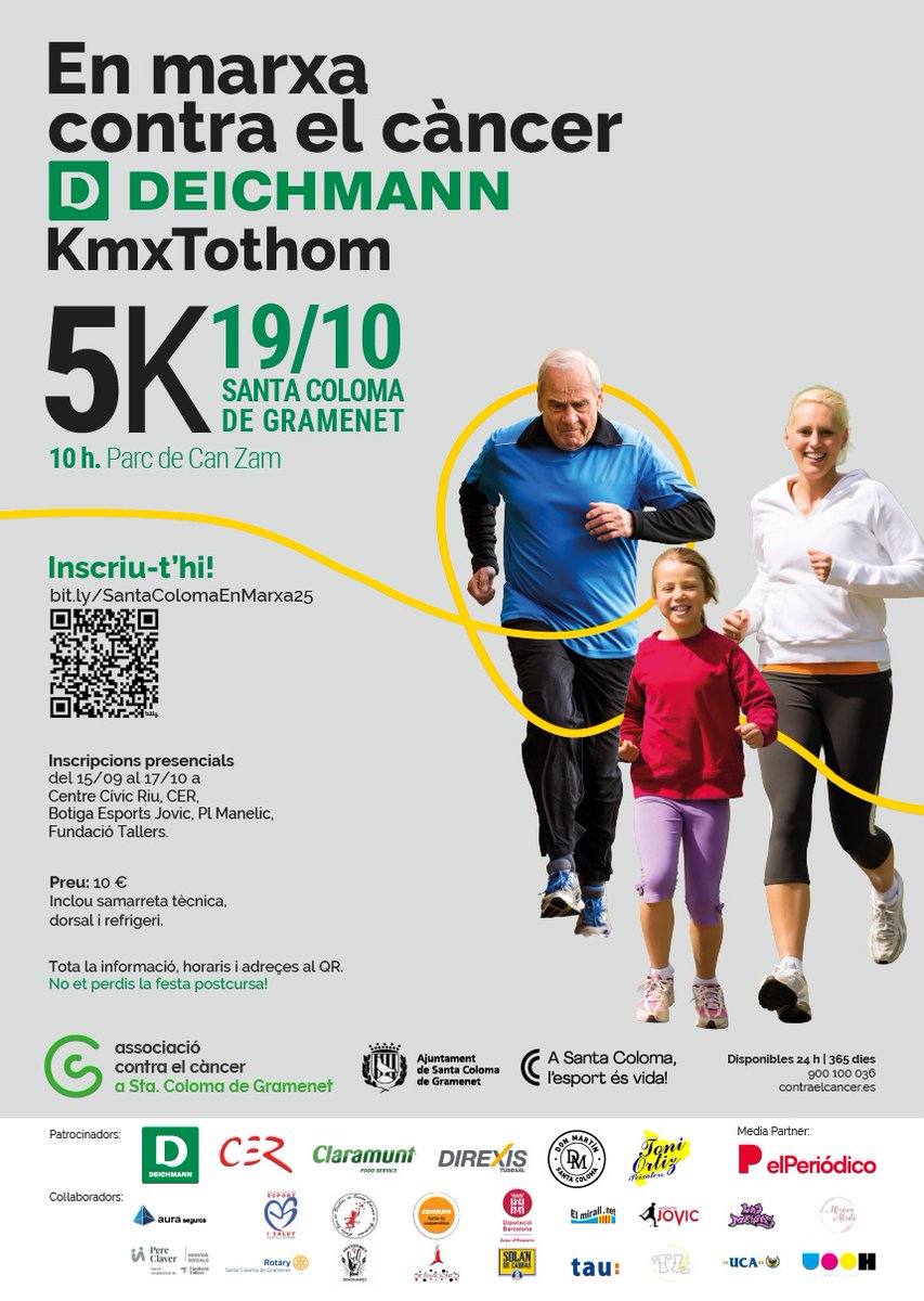 📢  Obertes les inscripcions de la cursa contra el càncer 🏃🏻
✅  Les inscripcions per a la XXI cursa En marxa contra el càncer de Santa Coloma del diumenge 19 d'octubre (10 h) estan obertes a gramenet.cat/cursacontraelc…
Amb <a href="/ContraCancerBCN/">Associació Contra el Càncer BARCELONA</a>