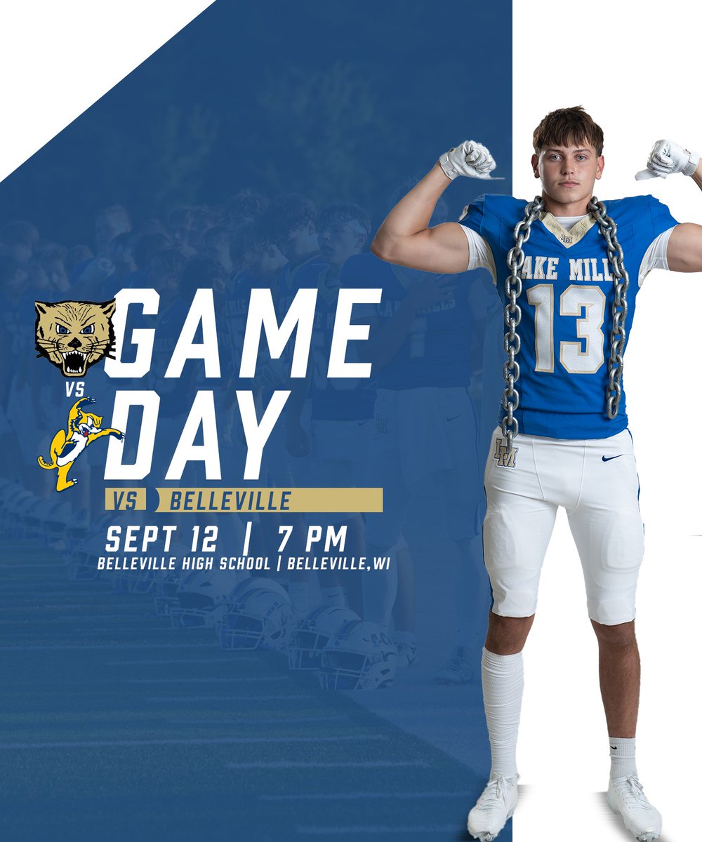 It’s GAMEDAY! 🏈 Lake Mills Football hits the road to take on Belleville tonight. Let’s go L-Cats! 💪 #LCatPride

🎥 Watch live: fan.hudl.com/usa/wi/bellevi…