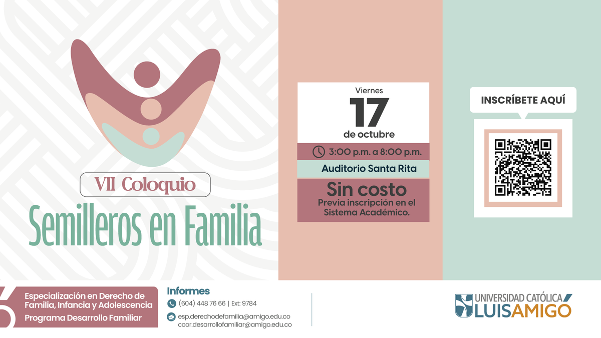 👨‍👩‍👧‍👦✨ VII Coloquio Semilleros en Familia

Un espacio de encuentro académico para la apropiación social del conocimiento, la divulgación de experiencias investigativas y el diálogo entre universidades.

🔗 Inscríbete aquí 👉 cutt.ly/MrCOvym0

#ULuisAmigó