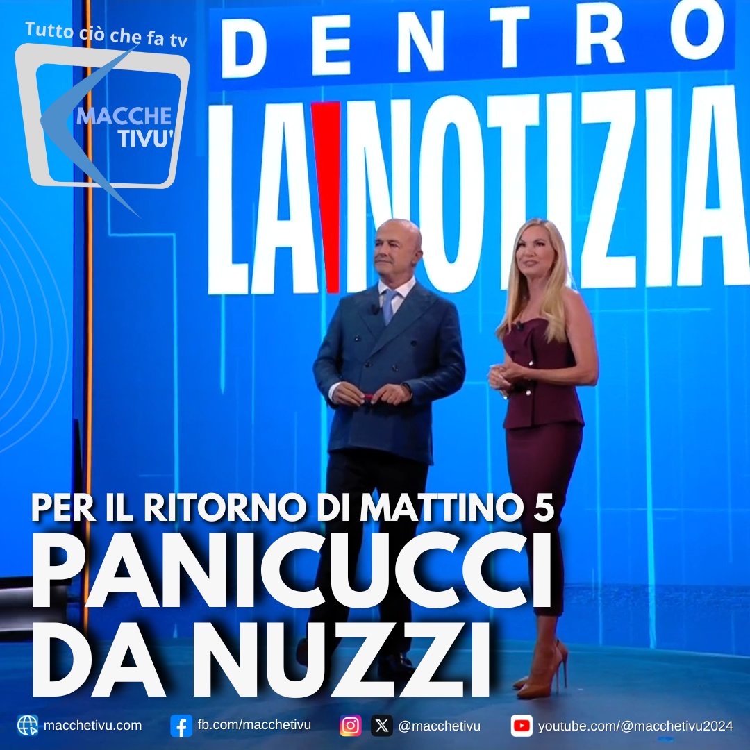 📺 #FedericaPanicucci ospite di #GianluigiNuzzi per presentare la nuova stagione di #Mattino5, al via da lunedì 15 settembre alle 8.42 su #Canale5.
👉Dal titolo sparisce la parola “News”, introdotta 4 anni fa con il trasferimento nello studio TGCOM24 (Studio 15).