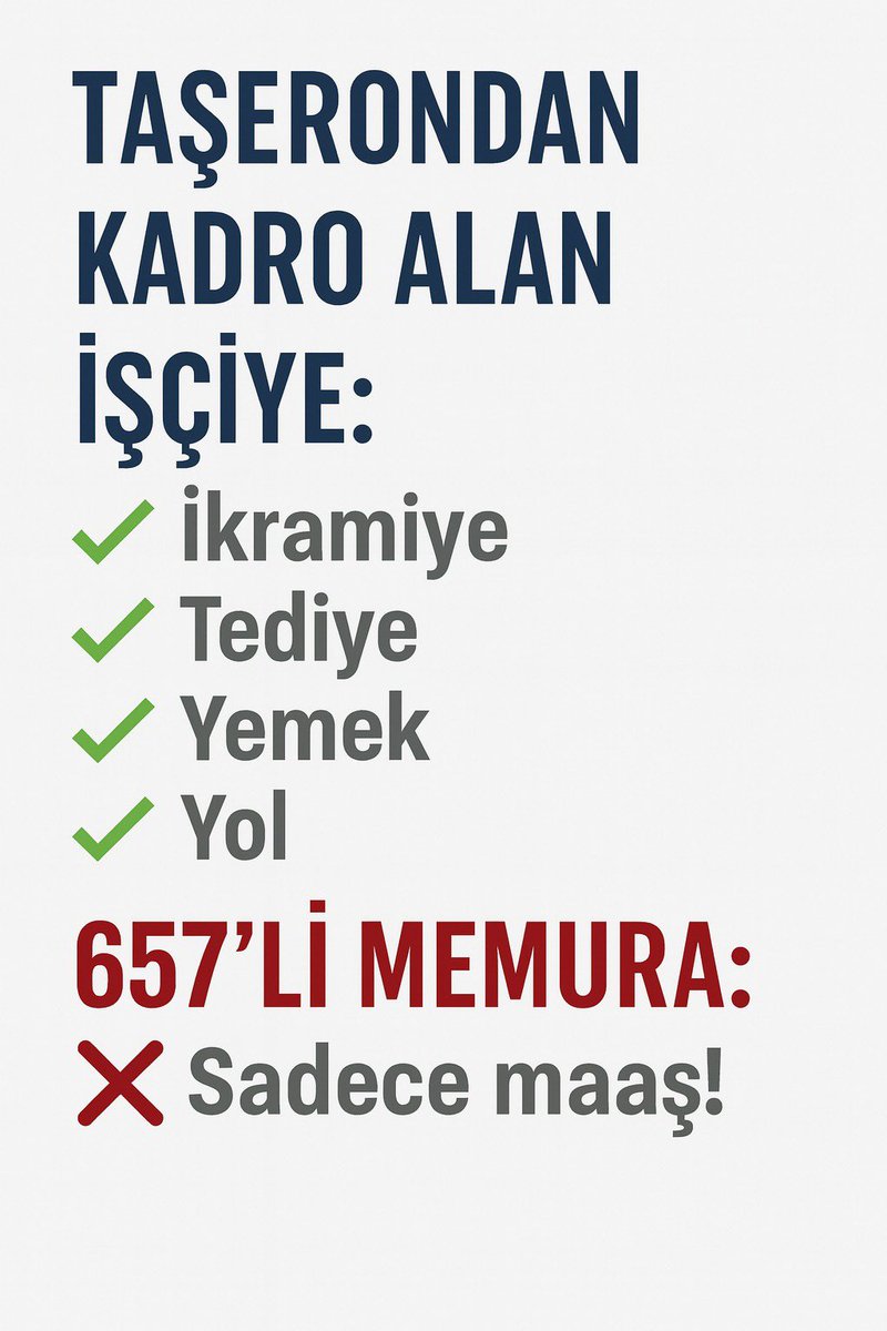 İşçiye dört kalem ek hak, memura koca bir yok.
#MemuraEkProtokolŞart