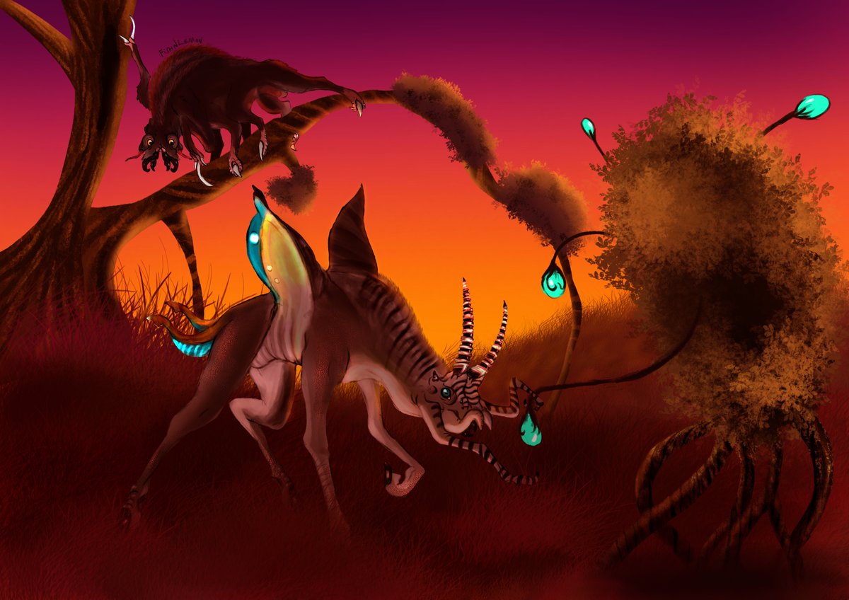 «  A predator stalking their oblivious  prey » 
a fanart commission based on  Tira ( a spec evo project of <a href="/biblaridion/">Biblaridion</a> )