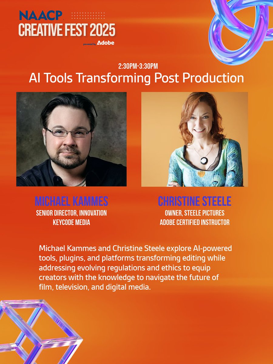 I'm thrilled to present "No Hype, Just Help—AI for Post Production" with Christine Steele tomorrow at the <a href="/NAACP/">NAACP</a> Hollywood Bureau Creative Fest!

If you're attending, let's chat!