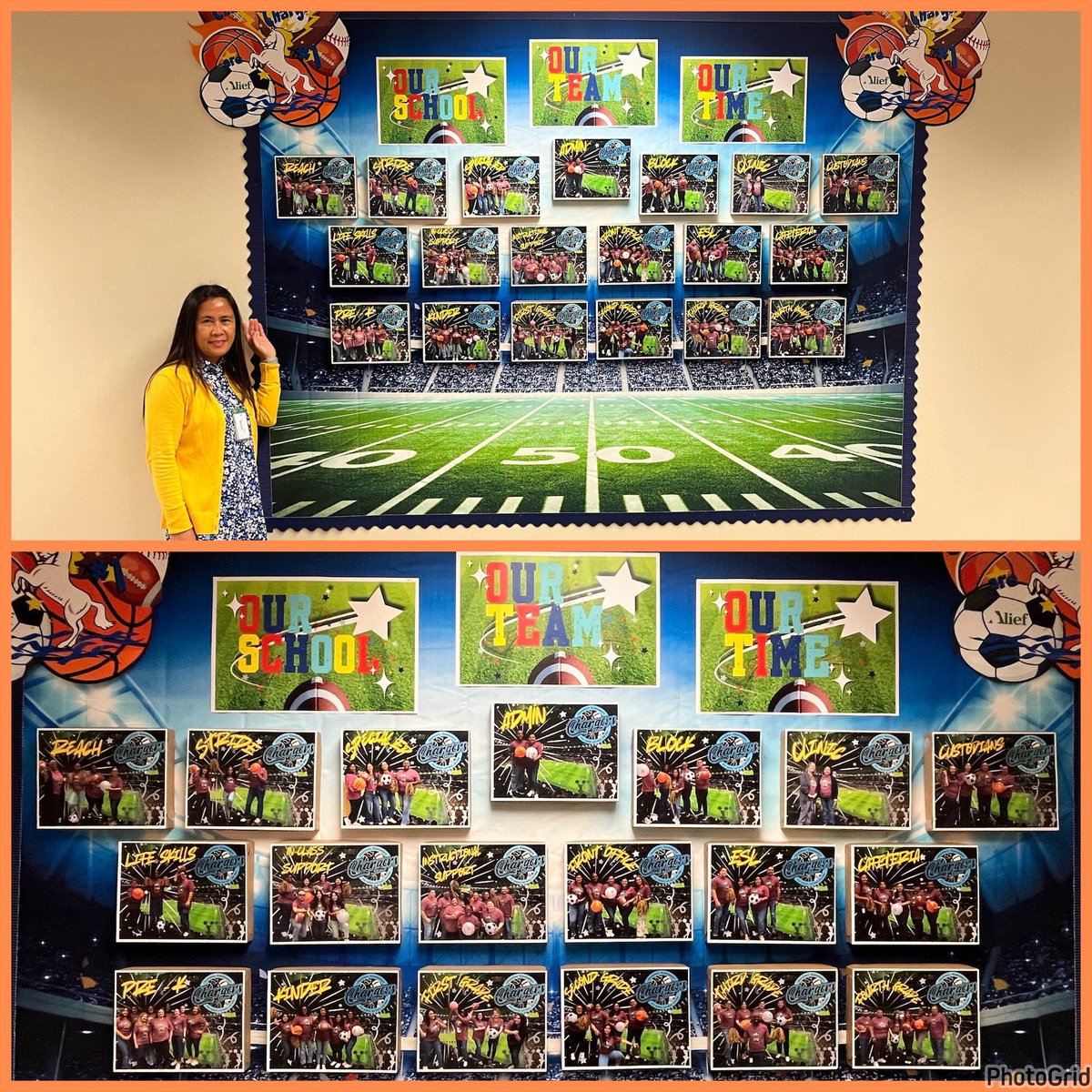 Thank you, <a href="/EzraSmithArt1/">Ezra Smith</a>, for creating a beautiful display of our staff team pictures.⚽️🏀🏈 #OneTeamOneGoal <a href="/zysolis/">Zansia Solis</a> <a href="/MontgomeryErik/">Jason Montgomery</a>