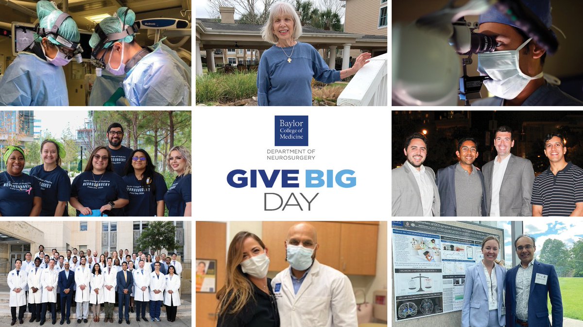 BCMNeurosurgery's tweet image. On Tuesday, @bcmhouston will hold its inaugural #GiveBigDay in honor of 125 years of #BCM!

Join @DoctorGRao &amp;amp; #BCMNeurosurgery as we raise support for:
→neurosurgical research🔬
→high-quality patient care🏥
→training for future neurosurgeons🧠

Give: tinyurl.com/4tftkmuy