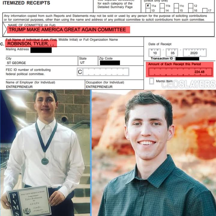 rydercc64's tweet image. Tyler Robinson.
Is a Registered Republican.
That donated to Pedo Trump.