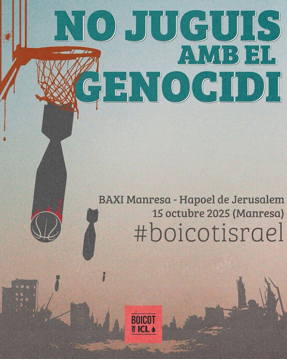 boicotIcl's tweet photo. NO JUGUIS AMB EL GENOCIDI!🏀

Ens trobem el 15 d’octubre https://t.co/MmCJPArTQ8