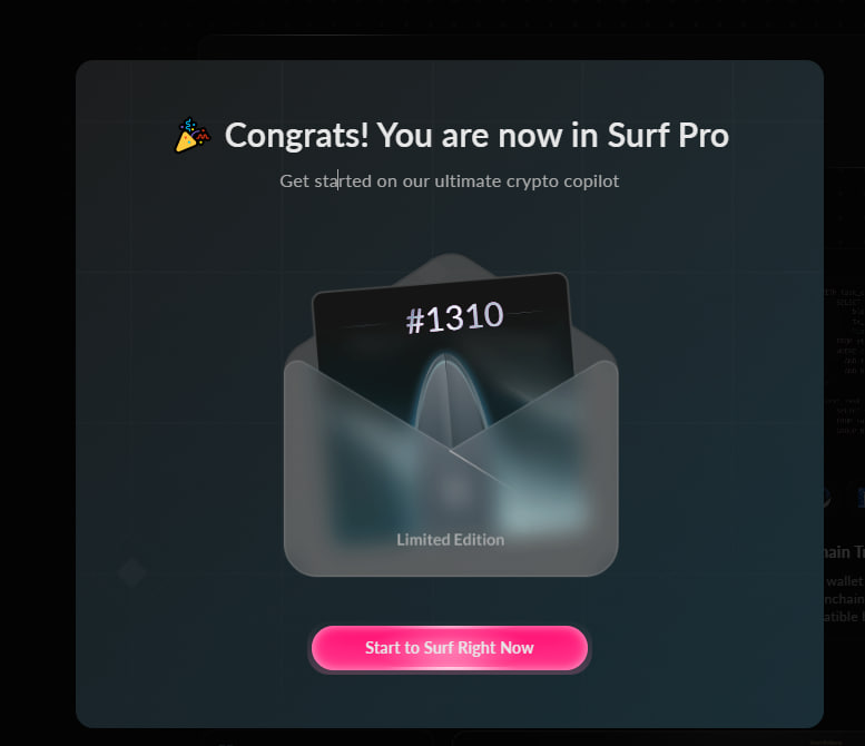68xlucky's tweet image. Got introduced by @0xvinhpham and @SaintLee04.
After using it for a while, I’m really digging how @Surf_Copilot  gives deep insights on crypto projects.

Finally joined the SurfPro fam.
Yoyo don’t be late fam!