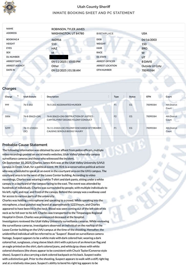 Nick Sortor (@nicksortor) on Twitter photo 🚨 BREAKING: Charlie Kirk’s kiIIer has been charged by Utah with AGGRAVATED MURDER, setting him up for a DEATH PENALTY trial, per documents obtained by <a href="/scrowder/">Steven Crowder</a>
This is addition to pending FEDERAL charges, which also carry the death penalty.
The firing squad is coming. 🚨 BREAKING: Charlie Kirk’s kiIIer has been charged by Utah with AGGRAVATED MURDER, setting him up for a DEATH PENALTY trial, per documents obtained by <a href="/scrowder/">Steven Crowder</a>
This is addition to pending FEDERAL charges, which also carry the death penalty.
The firing squad is coming.