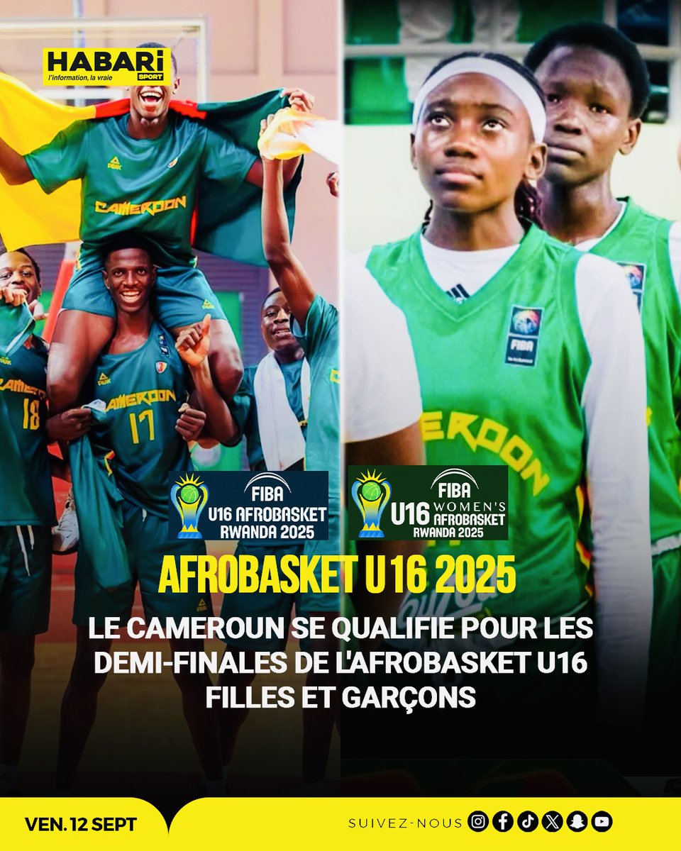 Les bébés lionnes et lions de qualifient pour les 1/2 finales de l’afrobasket U16 2025.
Les deux délégations affronteront l’Égypte samedi 13 septembre à 13h. Allez les lionceaux 🦁. 

#gettogether
#Afrobasket
#Fecabasket
#Lions indomptables