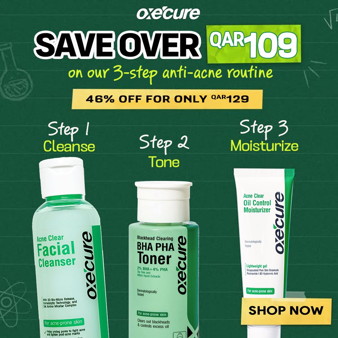 Powered by 2% Salicylic Acid, Blackhead Clearing AHA BHA Toner exfoliates, unclogs pores &amp; controls oil for smoother skin.

Order at: oxecureqatar.com or WhatsApp: 3034 6932