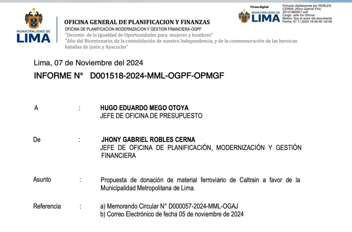 LiamInvestiga's tweet photo. CONFIRMADO: Por la Municipalidad de Lima

Ellos sabían que los trenes iban a costar USD$ 440 MILLONES DE DÓLARES. https://t.co/fE4flmSq8L