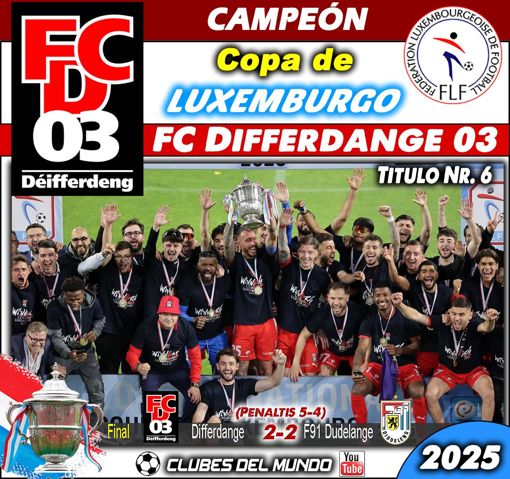 ClubsDelMundo's tweet image. Y el FC DIFFERDANGE 03 también se lleva la COPA de LUXEMBURGO, ganando su primer Doblete. Enhorabuena.  #FCDifferdange #Differdange #Luxembourg #Luxemburgo #CoupeDeLuxembourg @FCDeifferdeng     @fcdeifferdeng03
