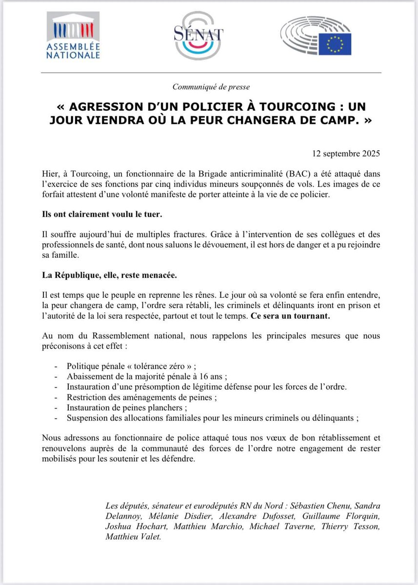 Hier, à Tourcoing, un fonctionnaire de la Brigade anticriminalité (BAC) a été attaqué dans l’exercice de ses fonctions par cinq individus mineurs soupçonnés de vols. Les images de ce forfait attestent d’une volonté de porter atteinte à la vie de ce policier

Retrouvez notre