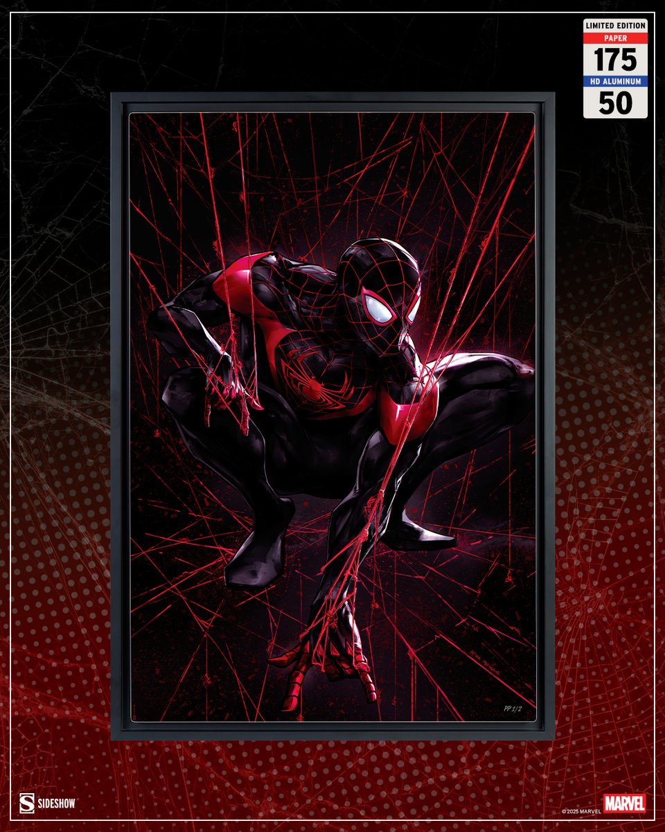This Marvel hero is caught up in a different sort of web. 🕸️ Whether he's creating or being captured within scarlet threads is part of the mystery of the Spider-Man Miles Morales Fine Art Print by @ivantao_art after Todd McFarlane. Available for pre-order NOW in limited editions!