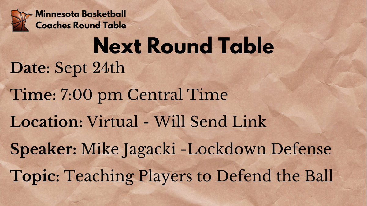 BBallRoundTable's tweet image. Next round table will be Virtual and will feature @Mike_Jagacki talking about how to develop better on ball defenders!
Sign Up Below:
forms.gle/Yu2BgwEofXV3cq…