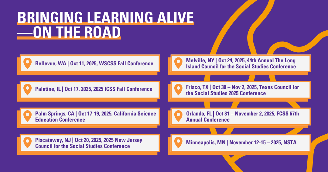 TeachTCI's tweet image. We’re hitting the road this fall! 🍂 

Come say hi, share ideas, and explore how TCI supports teachers with hands-on, engaging curriculum: bit.ly/4kCJCBX

#NSTA #WSCSS #ICSS #cascience25 #NCSS #FCSS