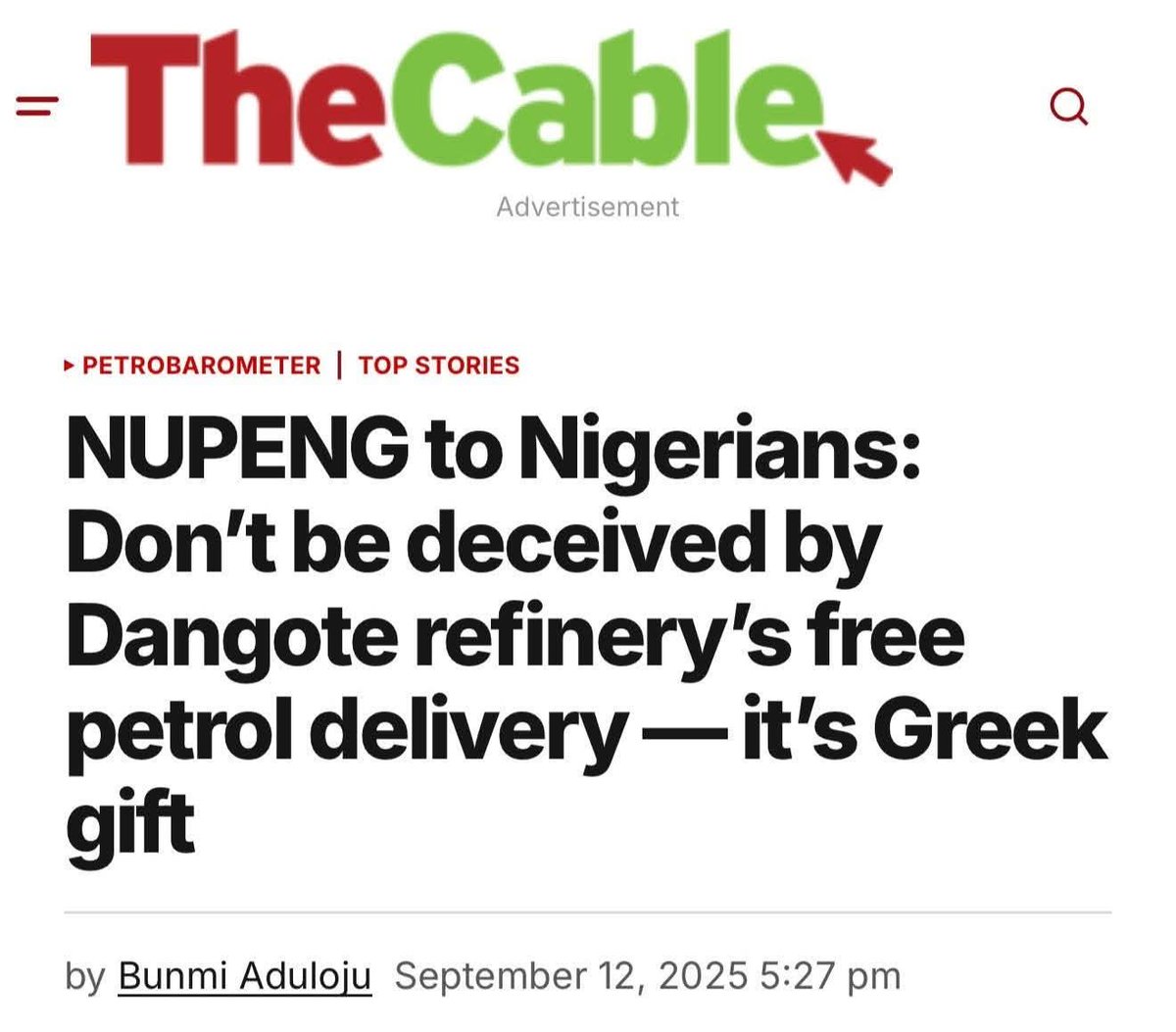 Lere Olayinka - Aresa 1 (@olayinkalere) on Twitter photo As Dangote Refinery dey offer Nigerians Greek Gift, why can't NUPENG too offer Nigerians French Gift? As Dangote Refinery dey offer Nigerians Greek Gift, why can't NUPENG too offer Nigerians French Gift?