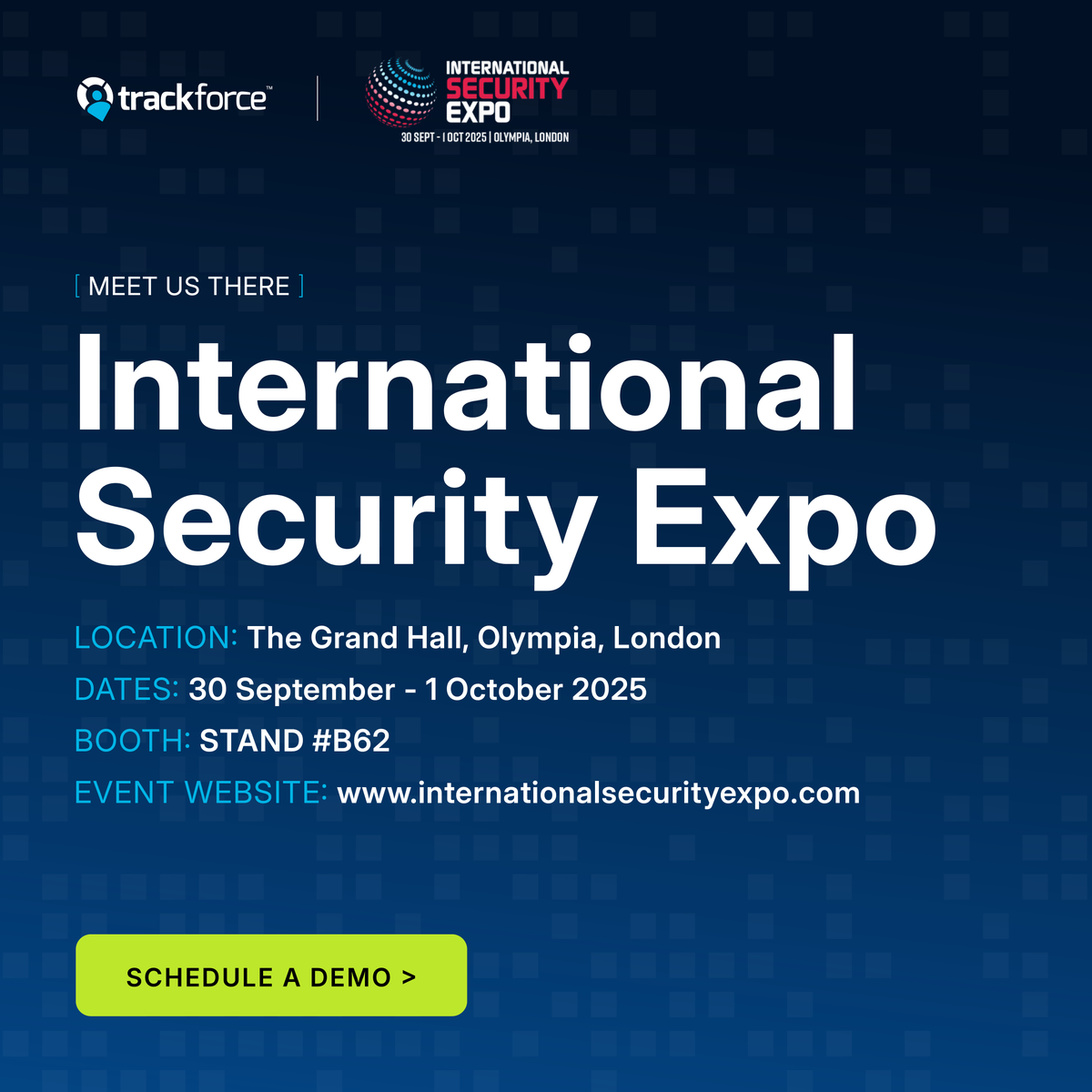 trackforce_'s tweet image. We’re heading to ISE 2025 | Sept 30–Oct 1 | Olympia, London.
See live TrackTik demos, the new Command Center, &amp;amp; insights from 40+ years of expertise.
📍 Stand #B62
Book your demo: bit.ly/4gu9sHN

#ISE2025 #Trackforce