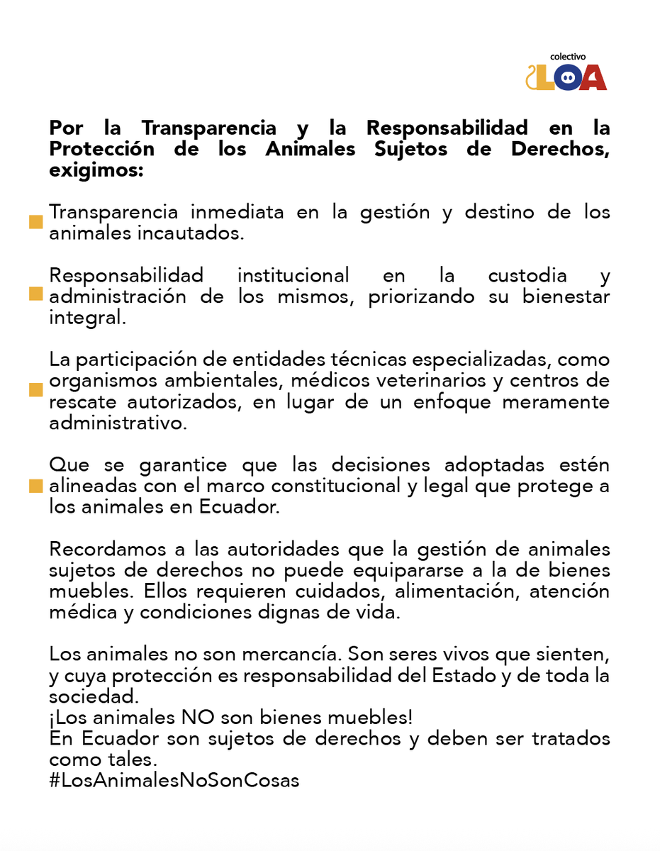7000 animales incautados están en manos de <a href="/inmobiliarec/">Secretaría Técnica de Gestión Inmobiliaria 🇪🇨</a> , exigimos que sus derechos sean respetados y sus vidas precauteladas.
