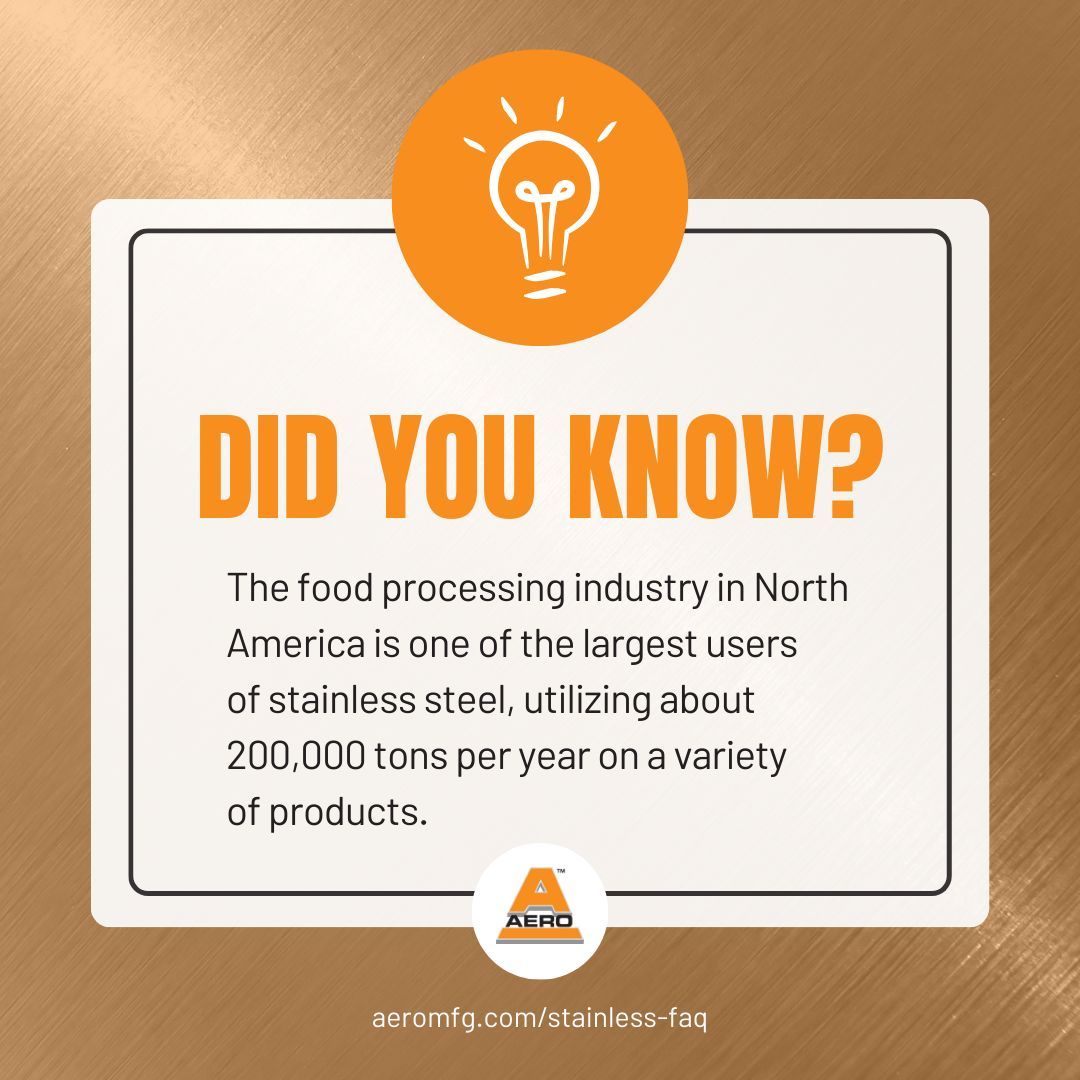 aerostainless's tweet photo. Did you know that the food processing industry in North America is one of the largest users of stainless steel? It's true! The industry uses about 200,000 tons/year on a variety of products
Learn more at https://t.co/pdNsDw8Opy 
.
#faq #frequentlyaskedquestions #stainlesssteel https://t.co/UZKbG5c1Cr