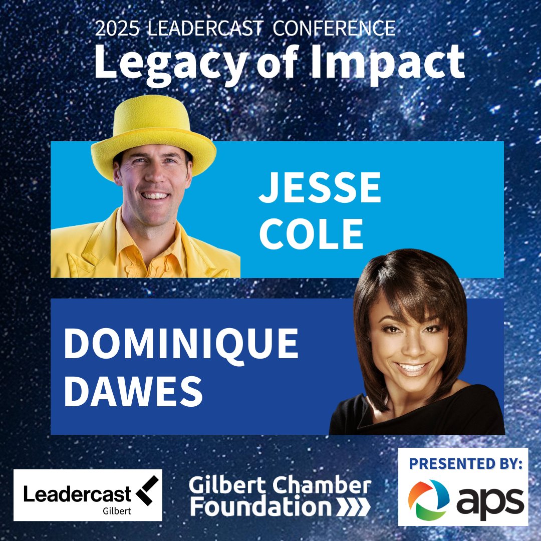 GLeadership's tweet image. Meet two of this year's Leadercast: Legacy of Impact's speakers, presented by APS, Jesse Cole and Dominique Dawes!

Register at shorturl.at/cawsG. Also sponsored by @DignityHealthAZ, DoubleTree by Hilton Phoenix-Gilbert and @BannerHealth