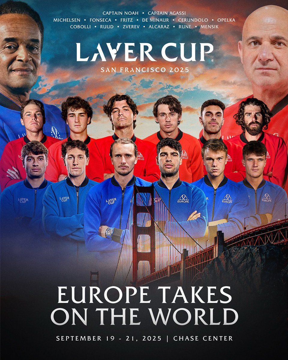 The Golden State awaits. 

Team Europe and Team World rosters are complete, which Team will raise the Laver Cup in San Francisco? 

#LaverCup | <a href="/ChaseCenter/">Chase Center</a>