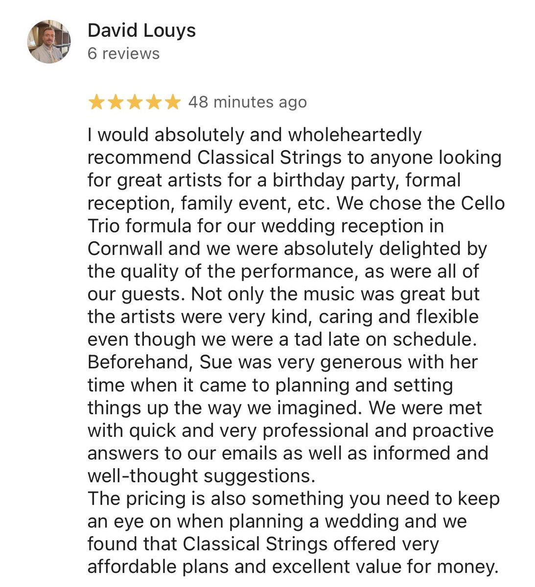 classicstrings's tweet image. So thrilled to receive another 5* review! It’s always such a pleasure to be part of someone’s special day! 
#cornwallwedding