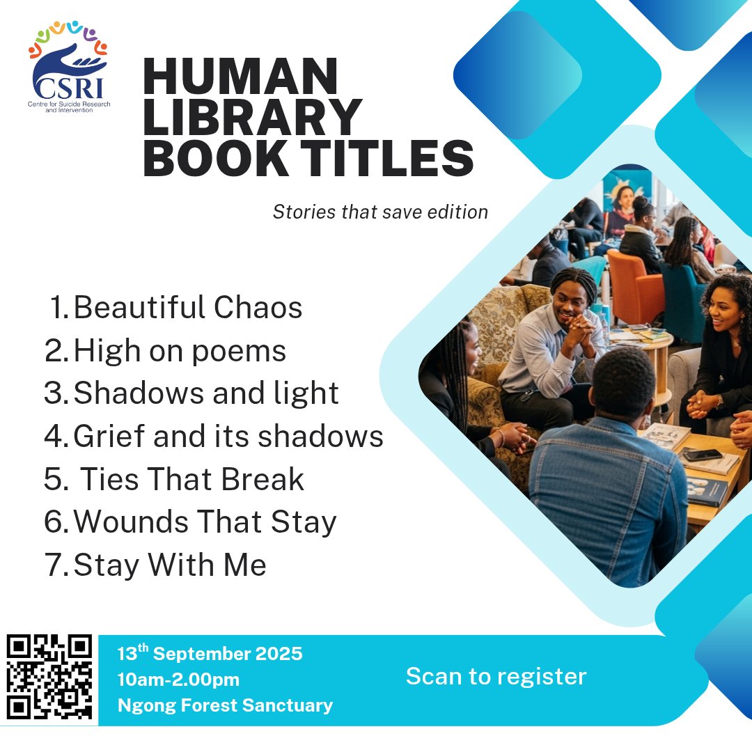 csricentre's tweet image. 1 day to the human library 🥳🥳
Here are the stories that are being shared to promote healing and #suicideawareness!
Click link to register shorturl.at/vu1tE
#humanlibrary #csri #storiesthatsave #CharlieKirk #RutonomicsAt3 #ExpresswayClosed #chanukajipangeisiolo