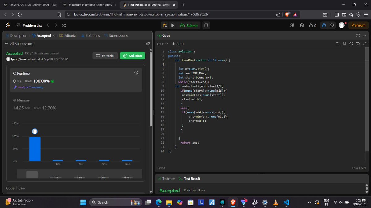 sahu_ipesh's tweet image. Day 18 and 19 of #100daysofcode

Solved 4 DSA problems:

-&amp;gt;Find Minimum in Rotated Sorted Array

-&amp;gt;Search in Rotated Sorted Array

-&amp;gt;  Search in Rotated Sorted Array II (with duplicates)

-&amp;gt;Find Rotation Count

#buildinpublic #dsa