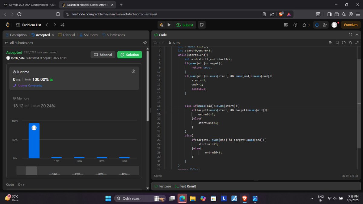 sahu_ipesh's tweet image. Day 18 and 19 of #100daysofcode

Solved 4 DSA problems:

-&amp;gt;Find Minimum in Rotated Sorted Array

-&amp;gt;Search in Rotated Sorted Array

-&amp;gt;  Search in Rotated Sorted Array II (with duplicates)

-&amp;gt;Find Rotation Count

#buildinpublic #dsa