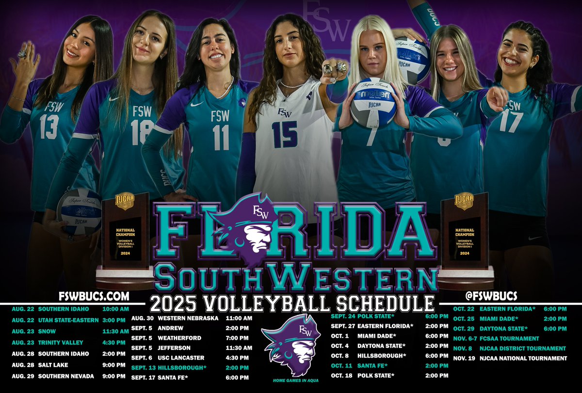 Bucs fans, make sure to pick up your 2025 FSW Volleyball schedule poster at tomorrow's Citrus Conference opener against Hillsborough at 2 PM!