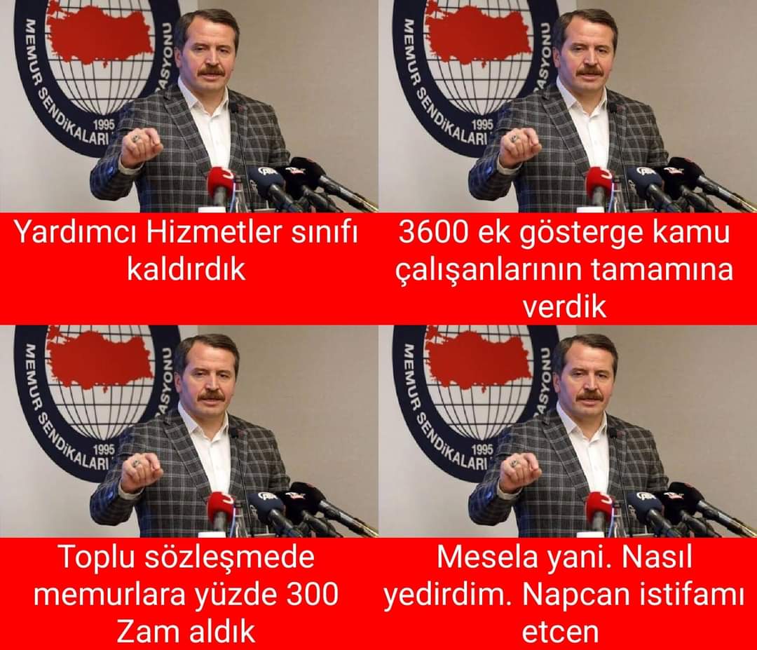 Yıllardır emeğimizi hiç eden sendika ağalarına yolmu verseniz artık memur arkadaşım. Çünkü onlar onuru ile istifa etmeyecek belli oldu .O zaman sen 🫵 istifa et .
#MemuraEkProtokolŞart