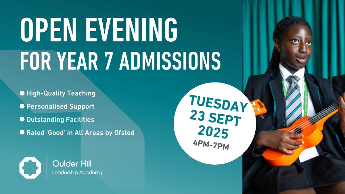 Is your child starting secondary school in 2026? Our Year 7 Open Evening takes place on 23 September from 4pm to 7pm.

Come and explore our school and learn why Ofsted graded us 'good' in all areas in its 2025 report. 

oulderhillacademy.com/about/ofsted/

#WeAreStar #OpenEvening
