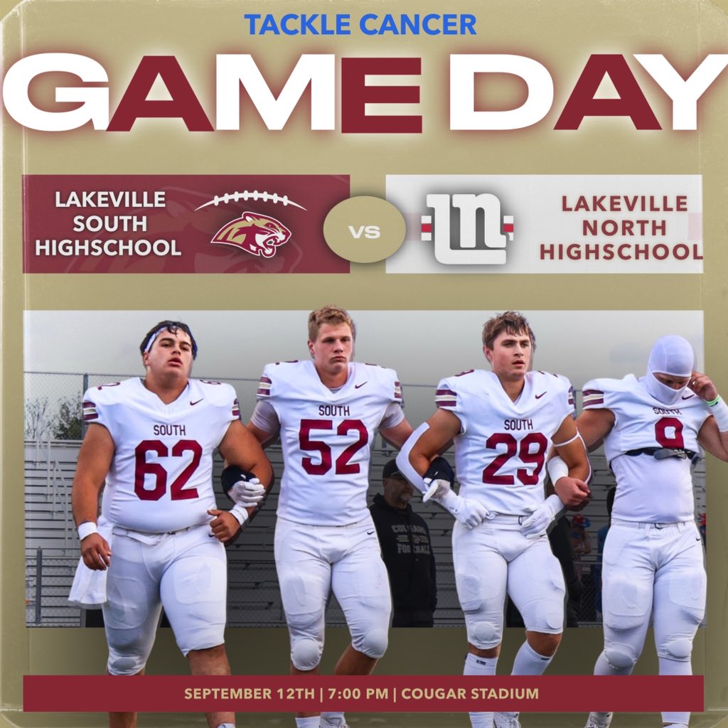 Lakeville South Football (@lshscougarsfb) on Twitter photo ITS GAMEDAY!!! Join the cougars tonight for our rival game against the Lakeville North Panthers! 
📍Lakeville South Cougar Stadium  
🗓️Friday, September 12th | 7:00 PM
BE THERE!!  #rollcougars 
Link for tickets 🎟️: gofan.co/event/4132668?…
Livestream: gametimemn.com/lshs-cougars-l… ITS GAMEDAY!!! Join the cougars tonight for our rival game against the Lakeville North Panthers! 
📍Lakeville South Cougar Stadium  
🗓️Friday, September 12th | 7:00 PM
BE THERE!!  #rollcougars 
Link for tickets 🎟️: gofan.co/event/4132668?…
Livestream: gametimemn.com/lshs-cougars-l…