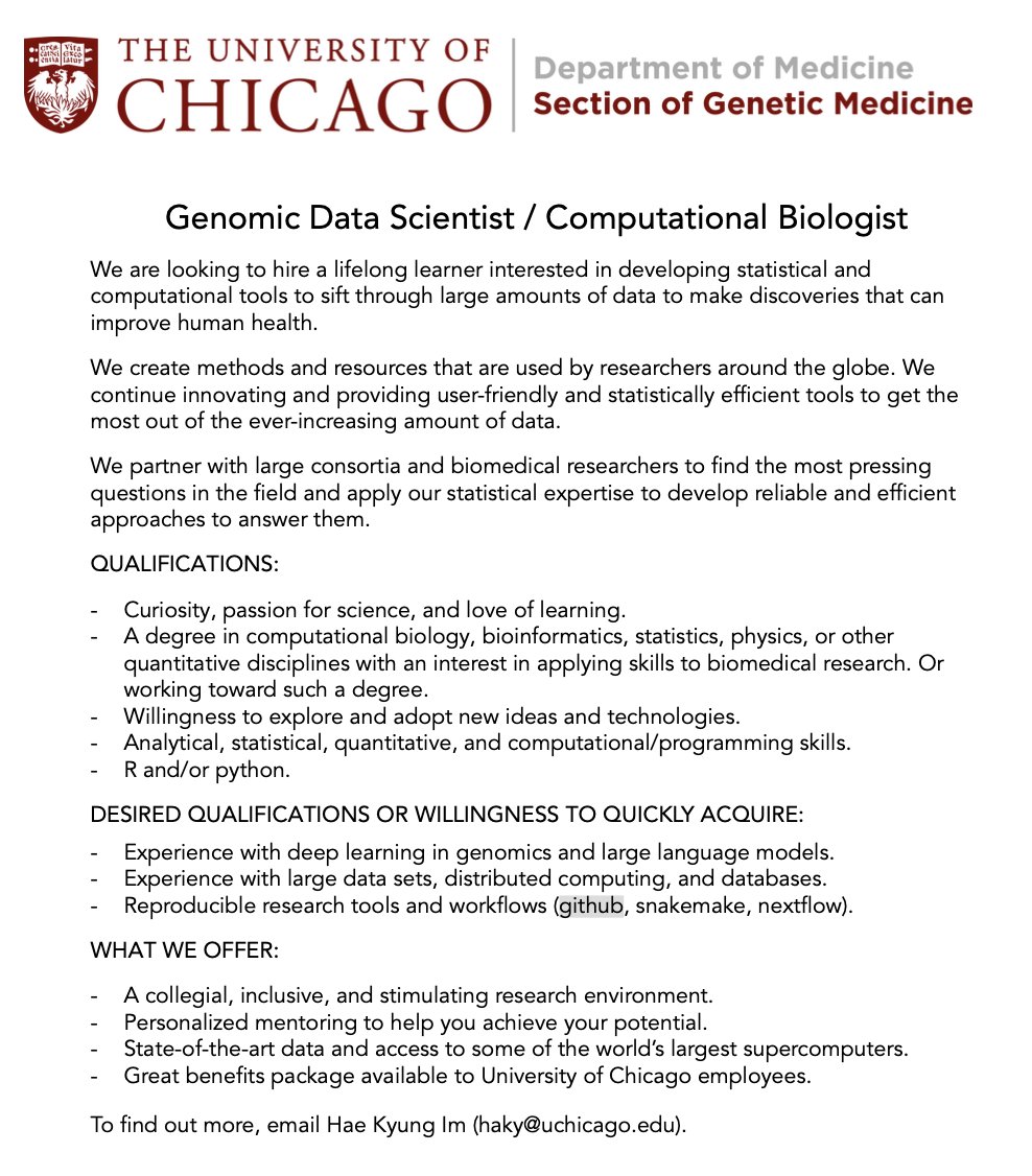 I'm hiring a computational biologist interested in complex trait  genetics using deep learning approaches. Reach out to me, if interested.