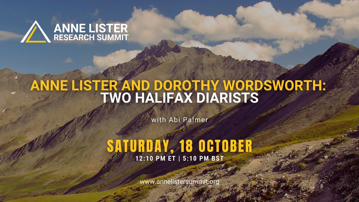 alistersummit's tweet image. Two women. Two journals. One Halifax.

Abi Palmer explores what Dorothy Wordsworth’s newly published Halifax diaries reveal about #AnneLister’s hometown.

🗓️ Sat, Oct 18 | 12:10pm ET / 5:10pm BST
🎟️ Free reg: eventbrite.com/e/anne-lister-…