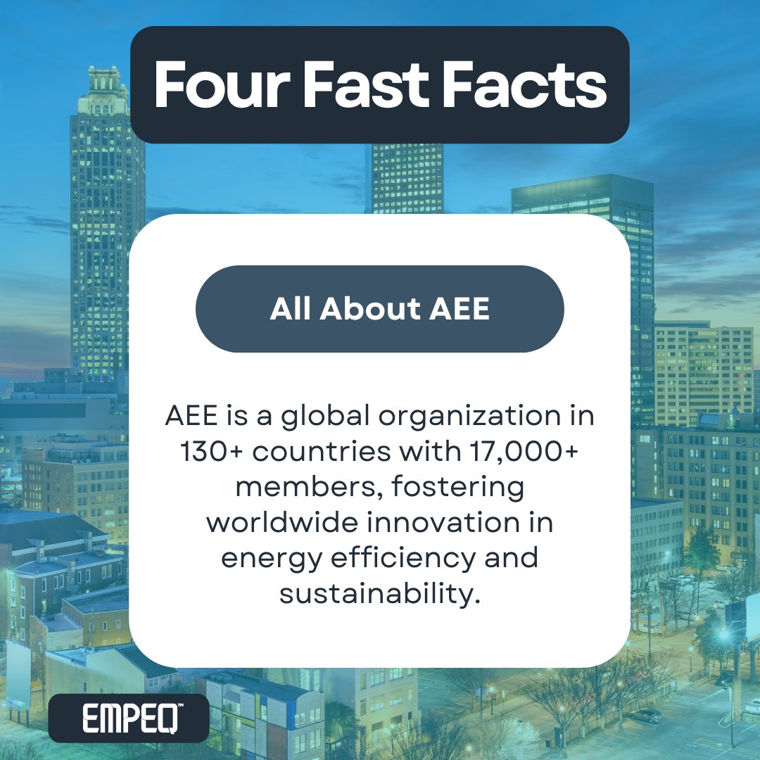 The <a href="/aeecenter/">aeecenter</a> is a global organization in 130+ countries w/17,000+ members, fostering worldwide innovation in energy efficiency &amp; sustainability.

Check out this week's fun facts about AEE &amp; their Conference/Expo. Subscribe now: empeq.co/newsletter-sig…

#FourFastFacts #AEEWorld