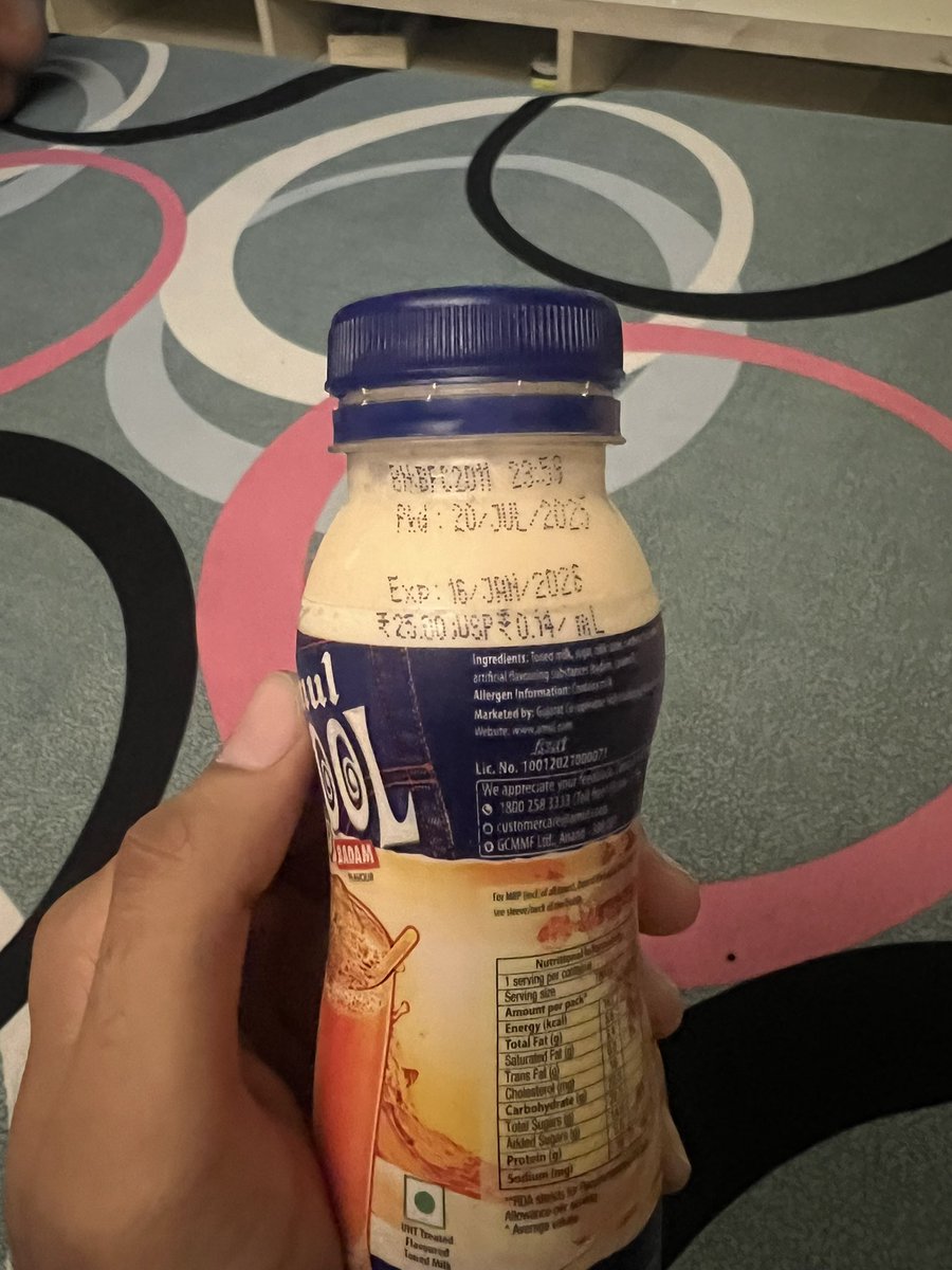 hanuman4269's tweet photo. WARNING:⚠️🚨 My sealed Amul Cool Badam Milk, with an expiry date of 16/01/2026, was rancid and toxic. I was violently ill and required injections after consumption. This is gross **negligence** from @Amul_Coop. Your product is a health hazard. @fssaiindia must investigate immediately. #AmulFail #FoodPoisoning
@JoshiPralhad @BJP4India @BJP4Delhi @CMODelhi @Jayen_Mehta @aajtak @ndtv @ndtvindia @arvindchotia @Zinda_Avdhesh @AamAadmiParty @INCIndia